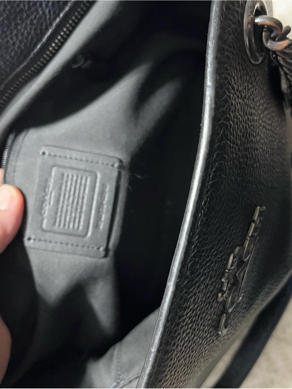 Coach Black Leather Tote with Chain-Accent Straps - Picture 9 of 13
